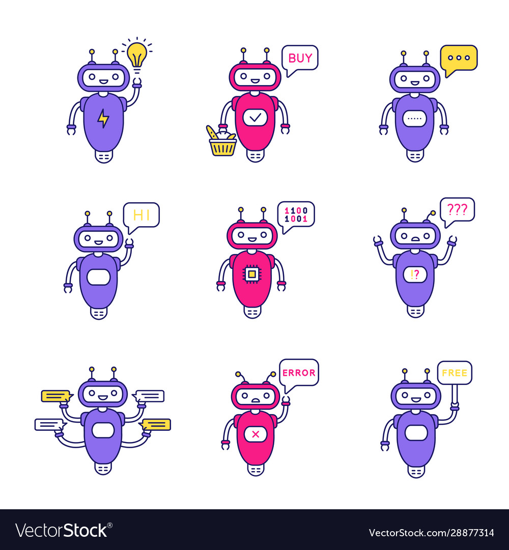 Chatbots color icons set Vector Image Chatbots color icons set
