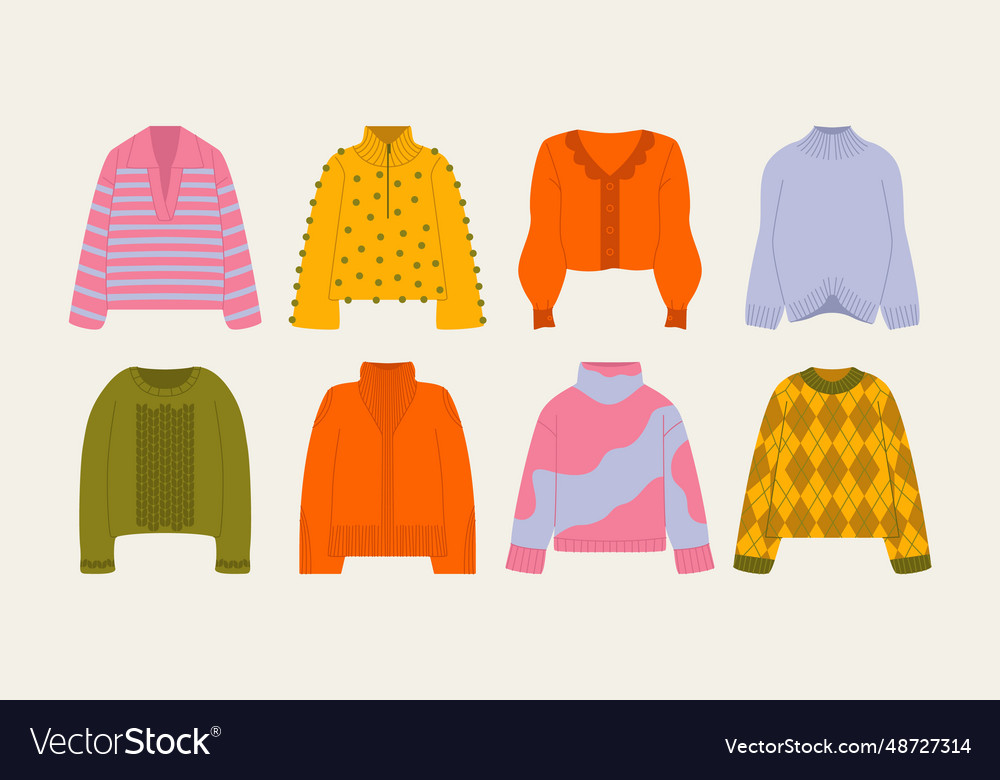 Knitted sweaters cartoon women wearing wool vector image Knitted sweaters cartoon women wearing wool