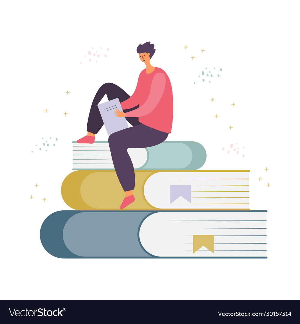 Man preparing for exam in library vector image Man preparing for exam in library