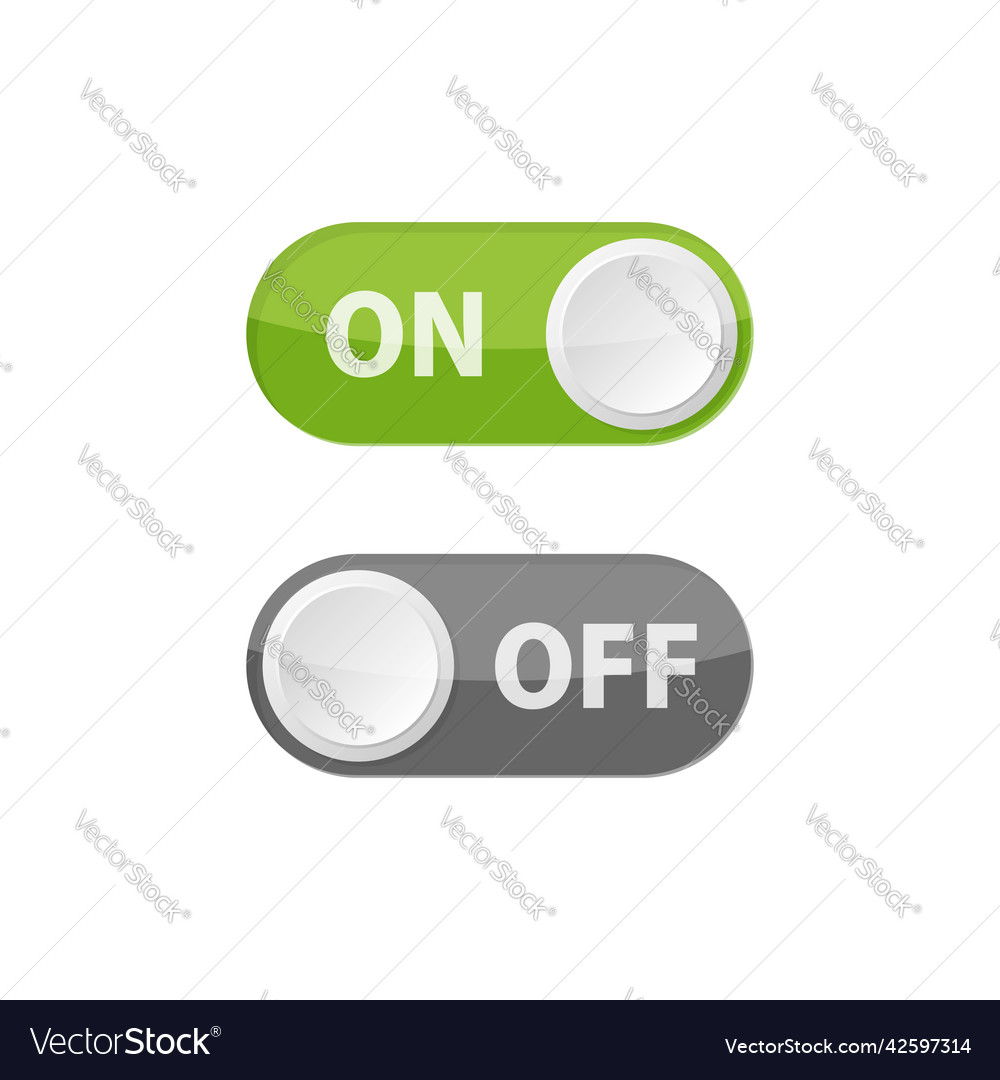 On and off buttons in flat style toggle switch