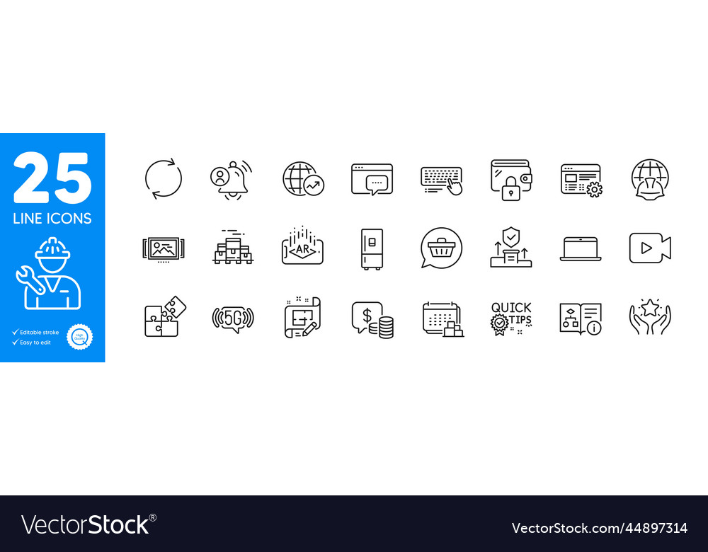 Outline icons set web settings augmented reality vector image Outline icons set web settings augmented reality