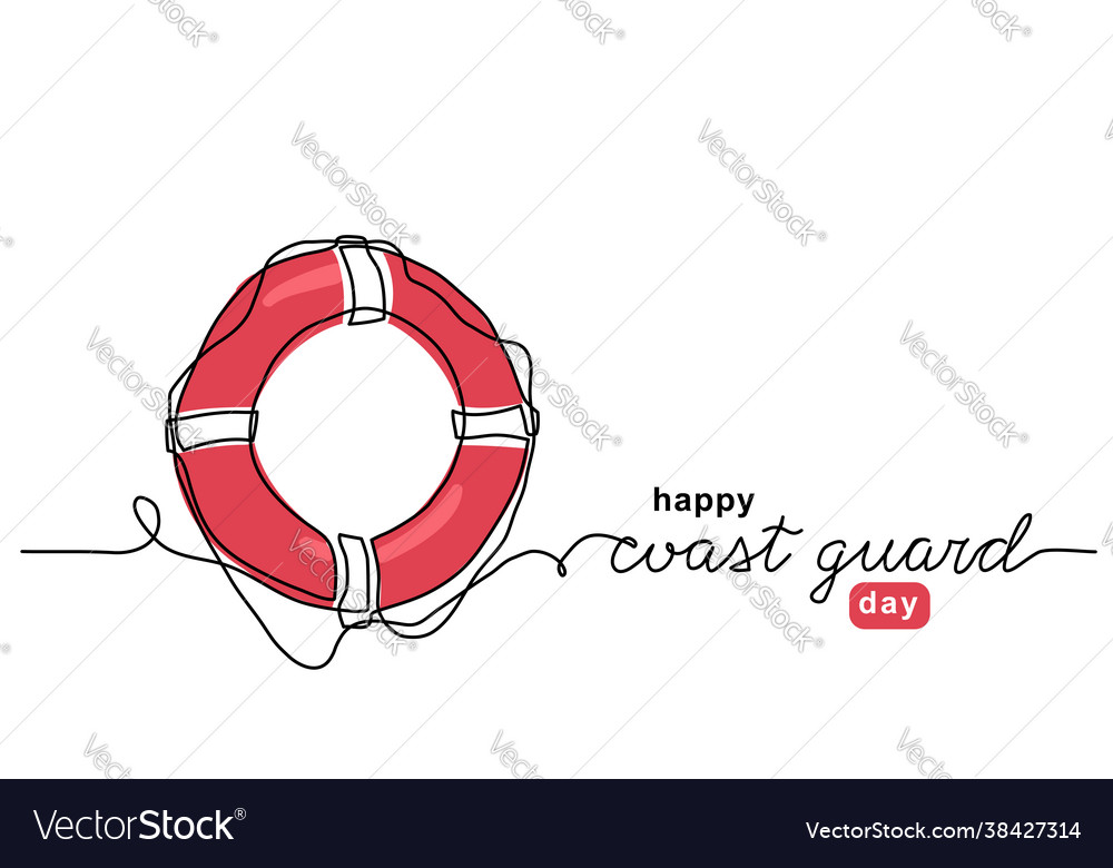 Red lifebuoy one line art coast