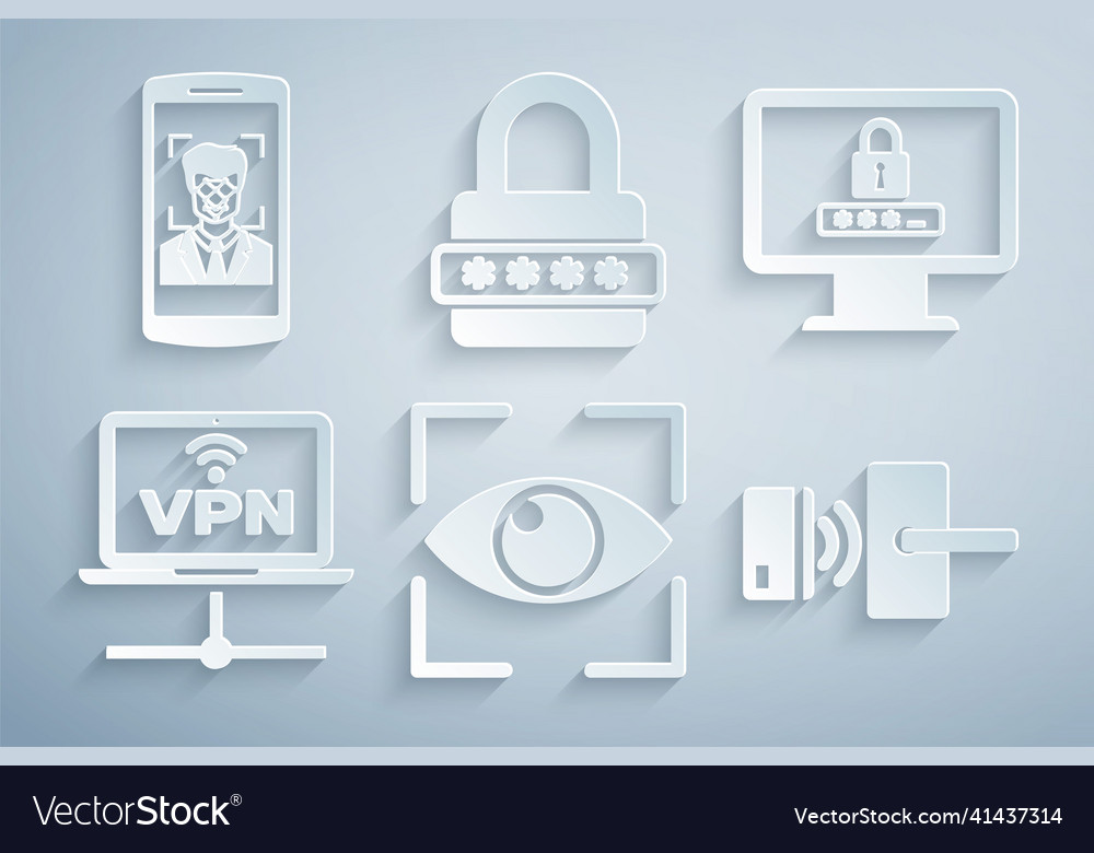 Set eye scan monitor with password vpn computer Vector Image Set eye scan monitor with password vpn computer