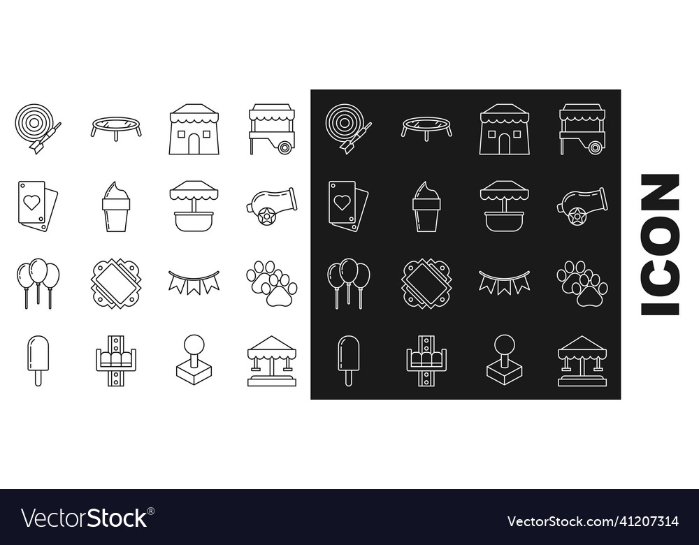 Set line attraction carousel paw print cannon Vector Image Set line attraction carousel paw print cannon