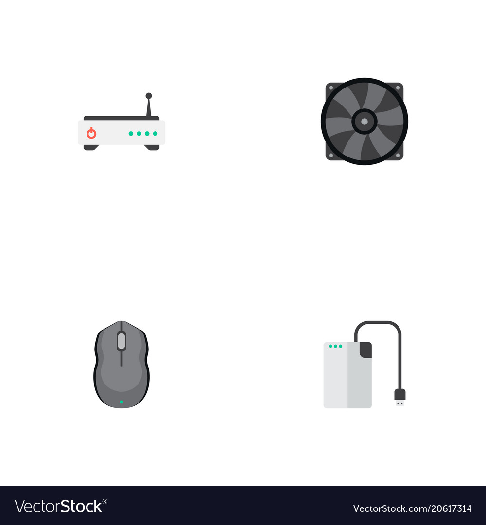 Set of computer icons flat style symbols with fan vector image Set of computer icons flat style symbols with fan