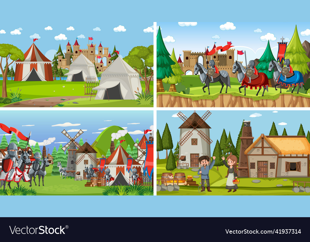 Set of different scene medieval Vector Image Set of different scene medieval