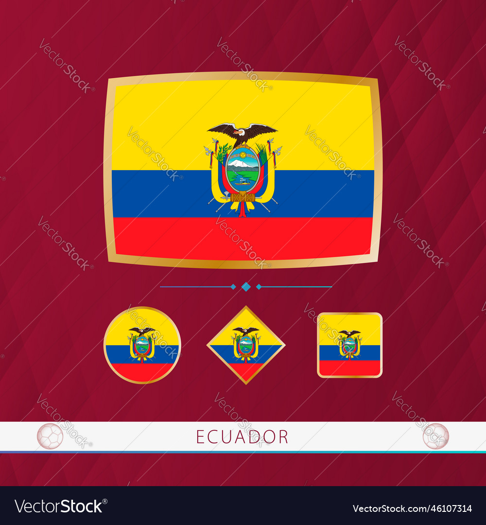 Set of ecuador flags with gold frame for use