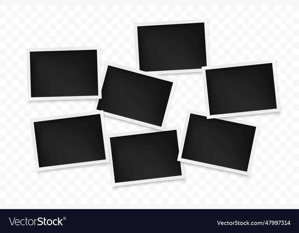 Set of horizontal photo frames on transparent