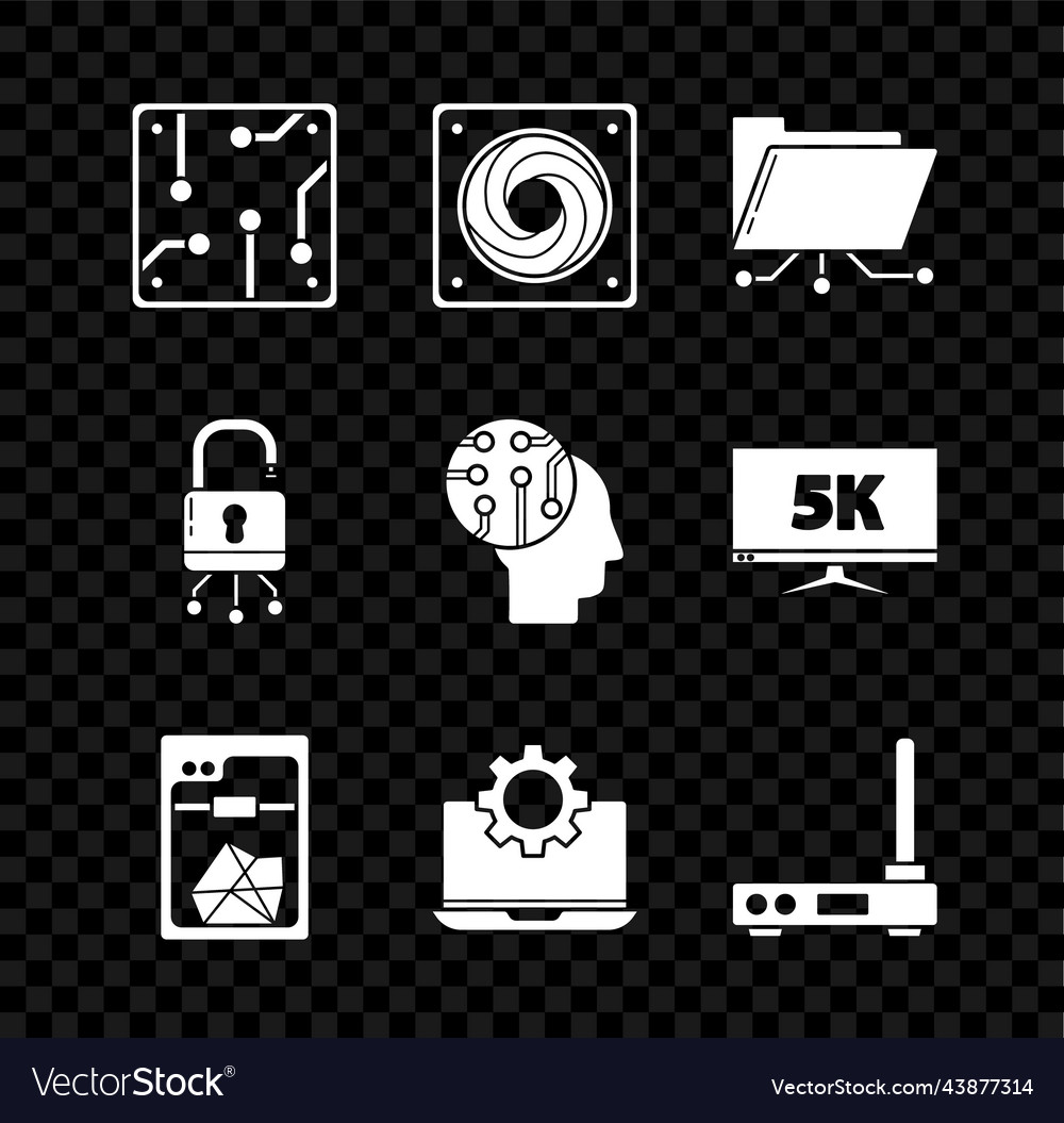 Set Prozessor Computer Kühler Ordner und Schloss vector image Set Prozessor Computer Kühler Ordner und Schloss