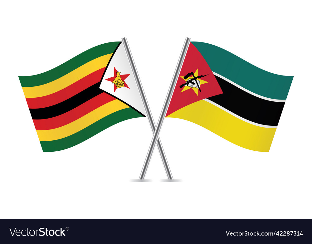 Zimbabwe and mozambique crossed flags Royalty Free Vector