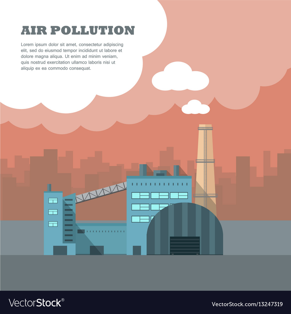 Air pollution banner factory with smog pipes Vector Image