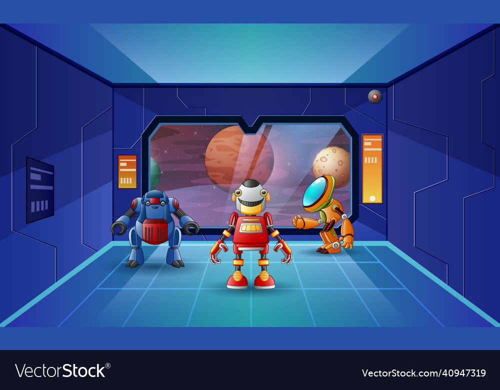 Cartoon of the robots in spaceship