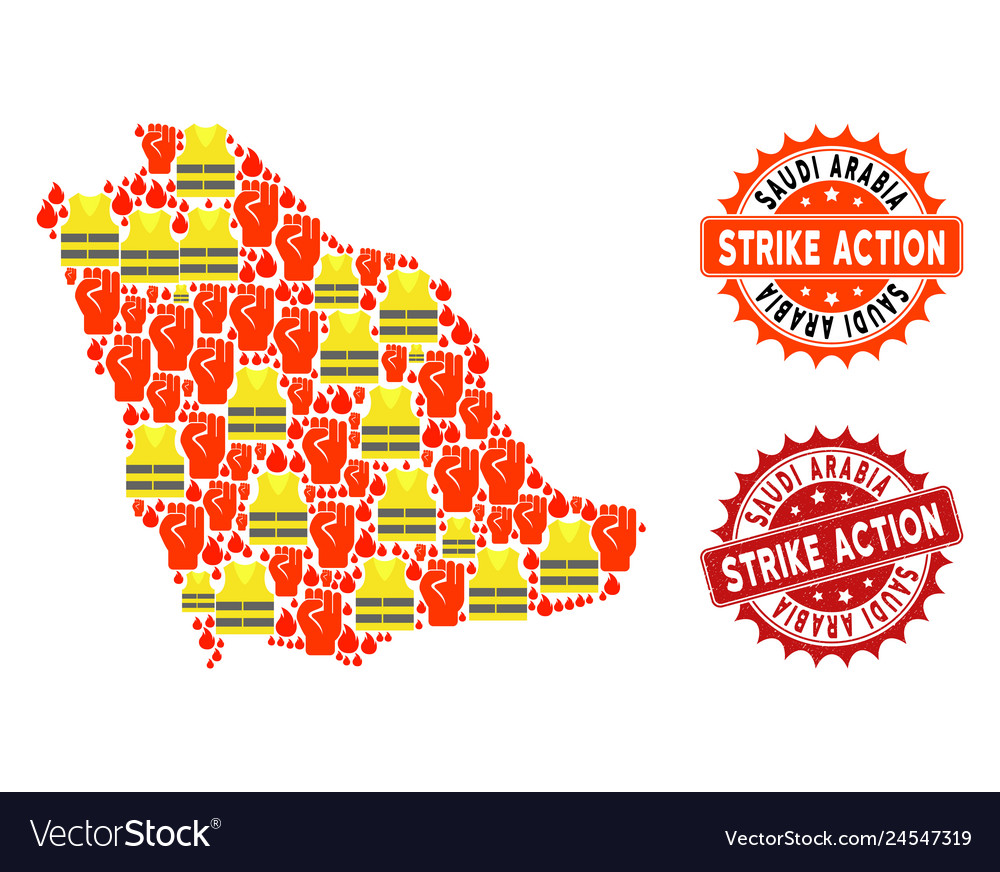 Collage of gilet jaunes protest map saudi