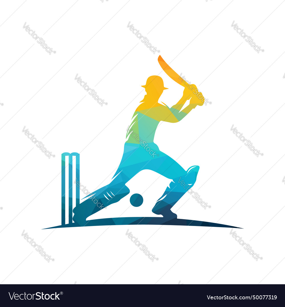 Cricket player logo design Royalty Free Vector Image