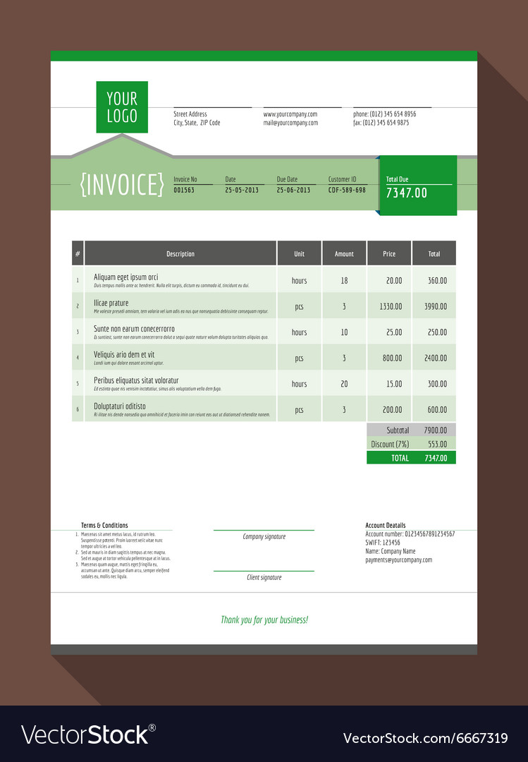 Customizable invoice form template design green