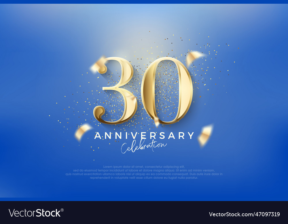 Elegant number 30th with gold glitter on a blue Vector Image