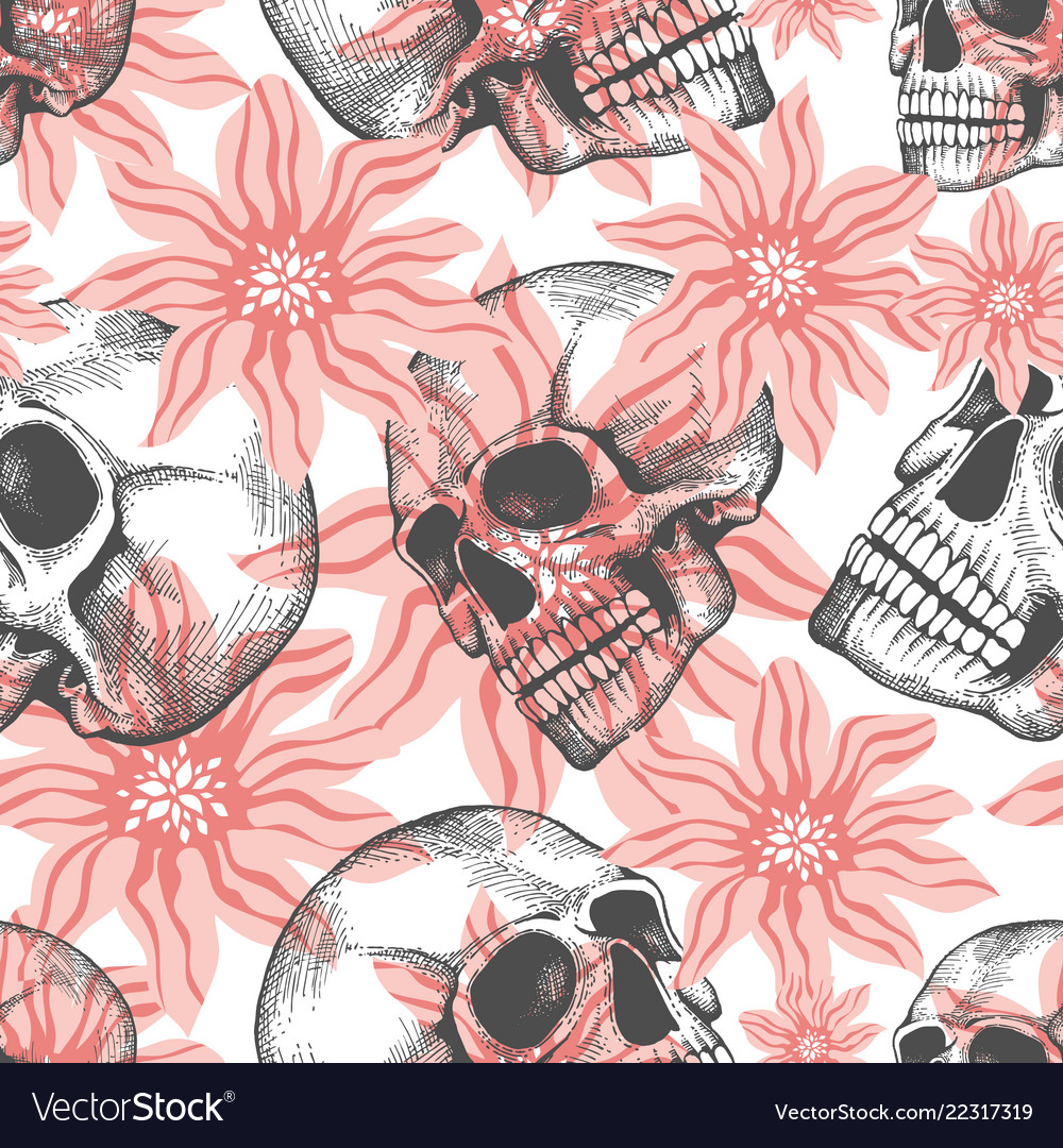 Fashion seamless pattern with hand drawn sculls vector image Fashion seamless pattern with hand drawn sculls