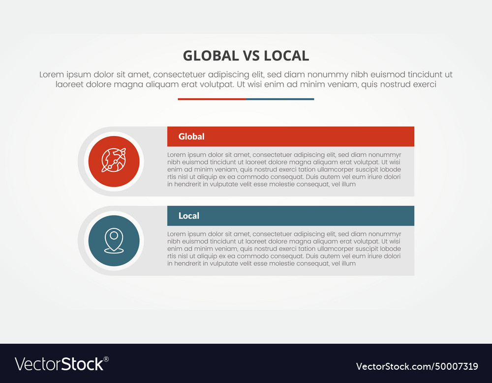 Global vs local versus comparison opposite vector image Global vs local versus comparison opposite