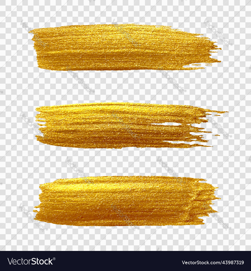 Golden paint brush stroke set of gold paint smear vector image Golden paint brush stroke set of gold paint smear