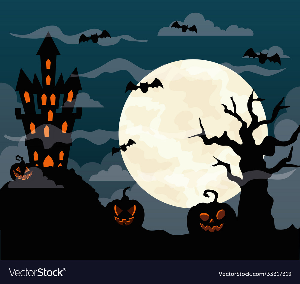 Happy halloween background with castle haunted Vector Image