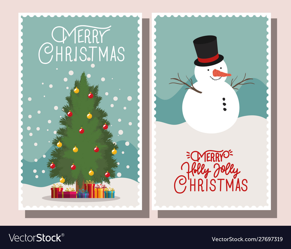 Happy mery christmas card with snowman Royalty Free Vector