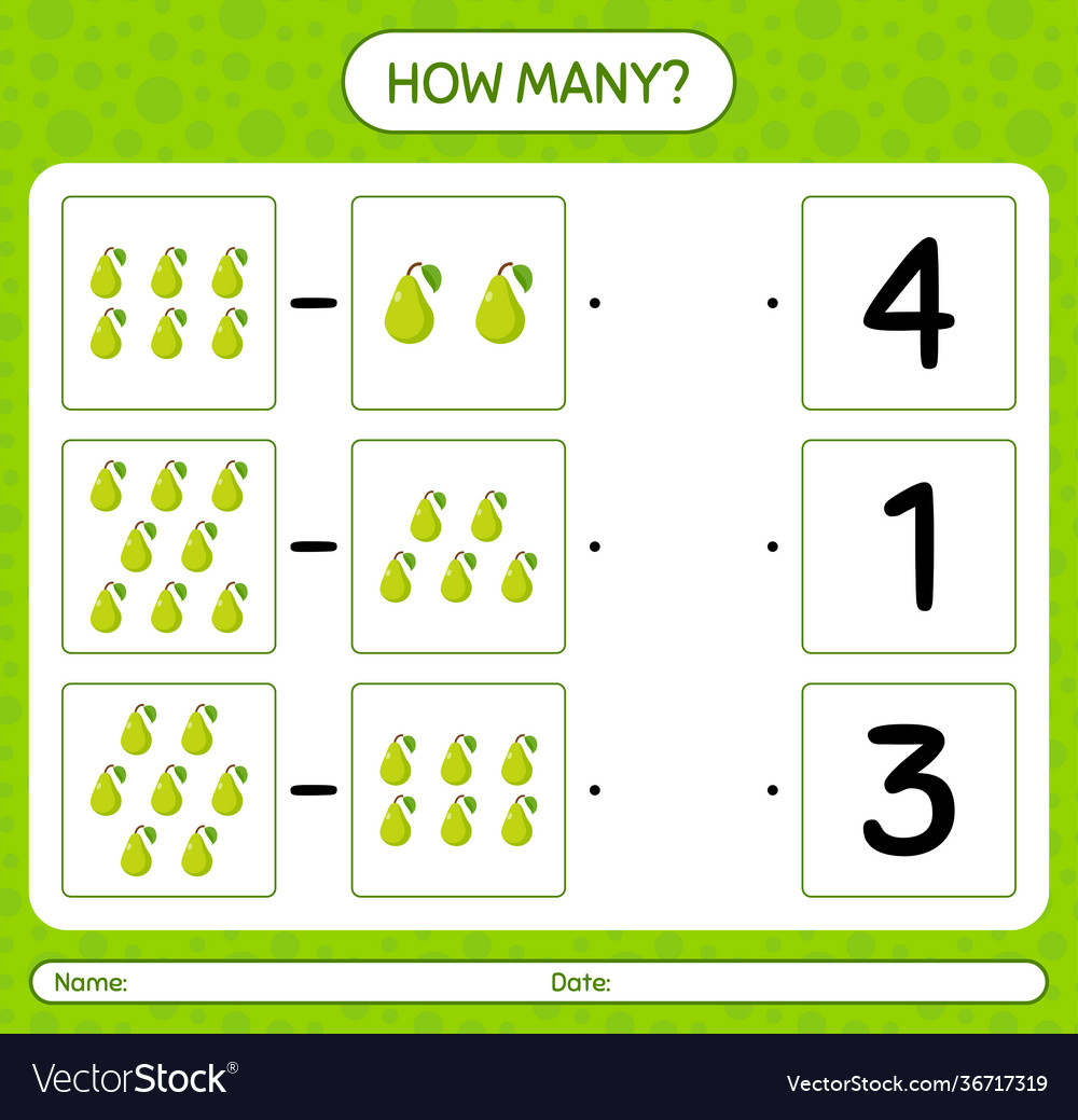 How many counting game with pear worksheet vector image How many counting game with pear worksheet