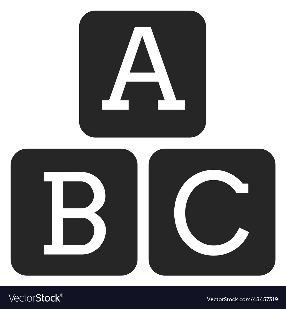 Letter cubes black icon abc symbol baby learning Vector Image