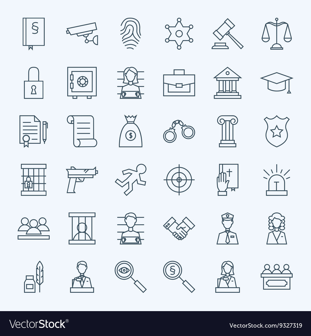 Line Lawyer Attorney And Crime Icons Set Vector Image