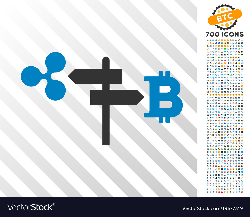 Ripple and bitcoin road pointer flat icon