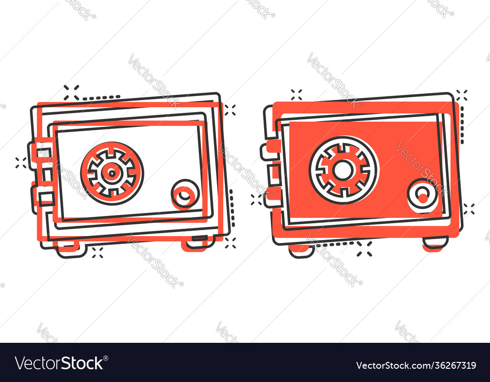 Safe money icon in comic style strongbox cartoon