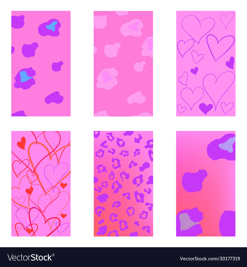 Set backgrounds with hearts and leopard pattern