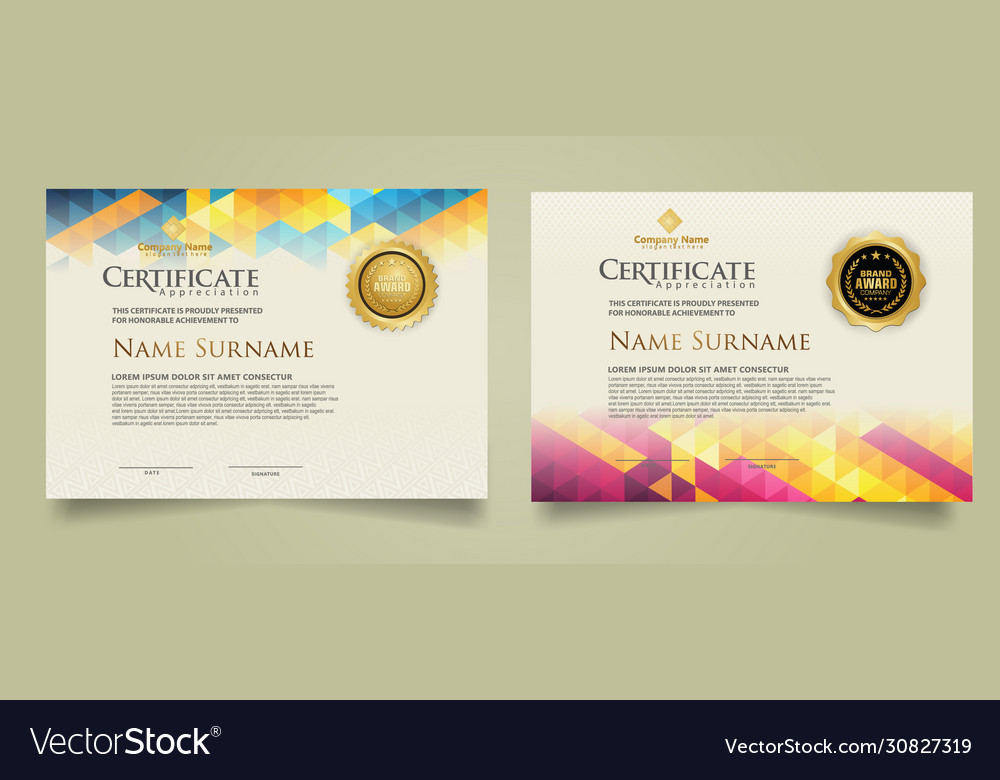 Set certificate template with triangle geometric vector image Set certificate template with triangle geometric