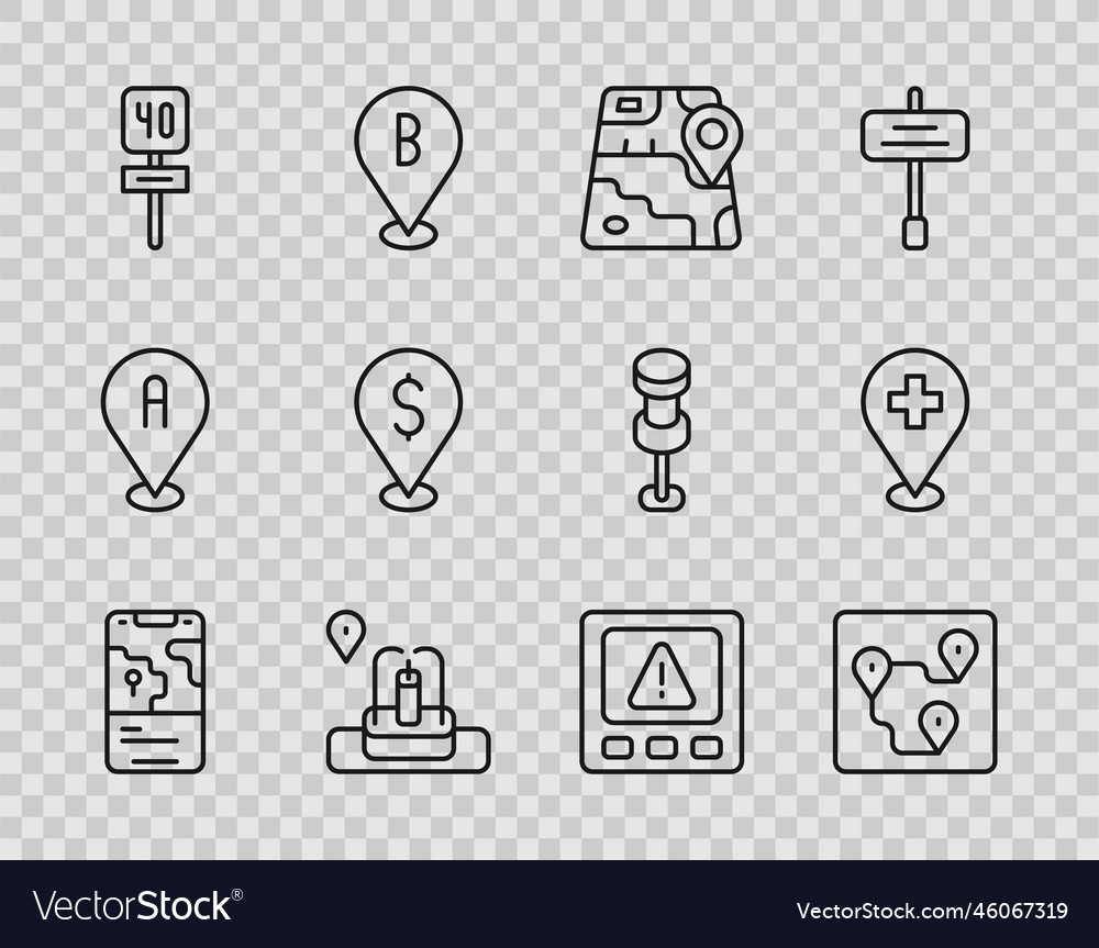 Set line city map navigation route location vector image Set line city map navigation route location