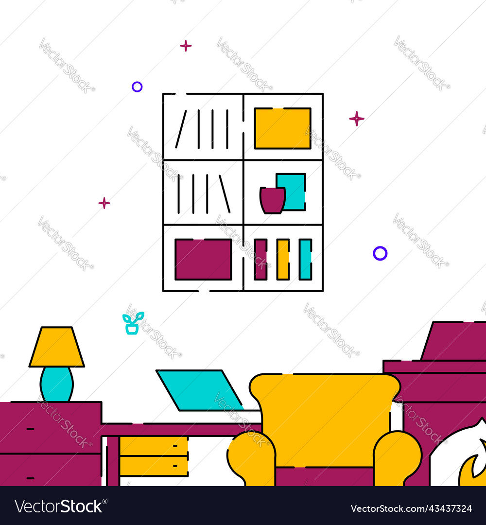 Bookcase bookshelf filled line icon simple Vector Image Bookcase bookshelf filled line icon simple