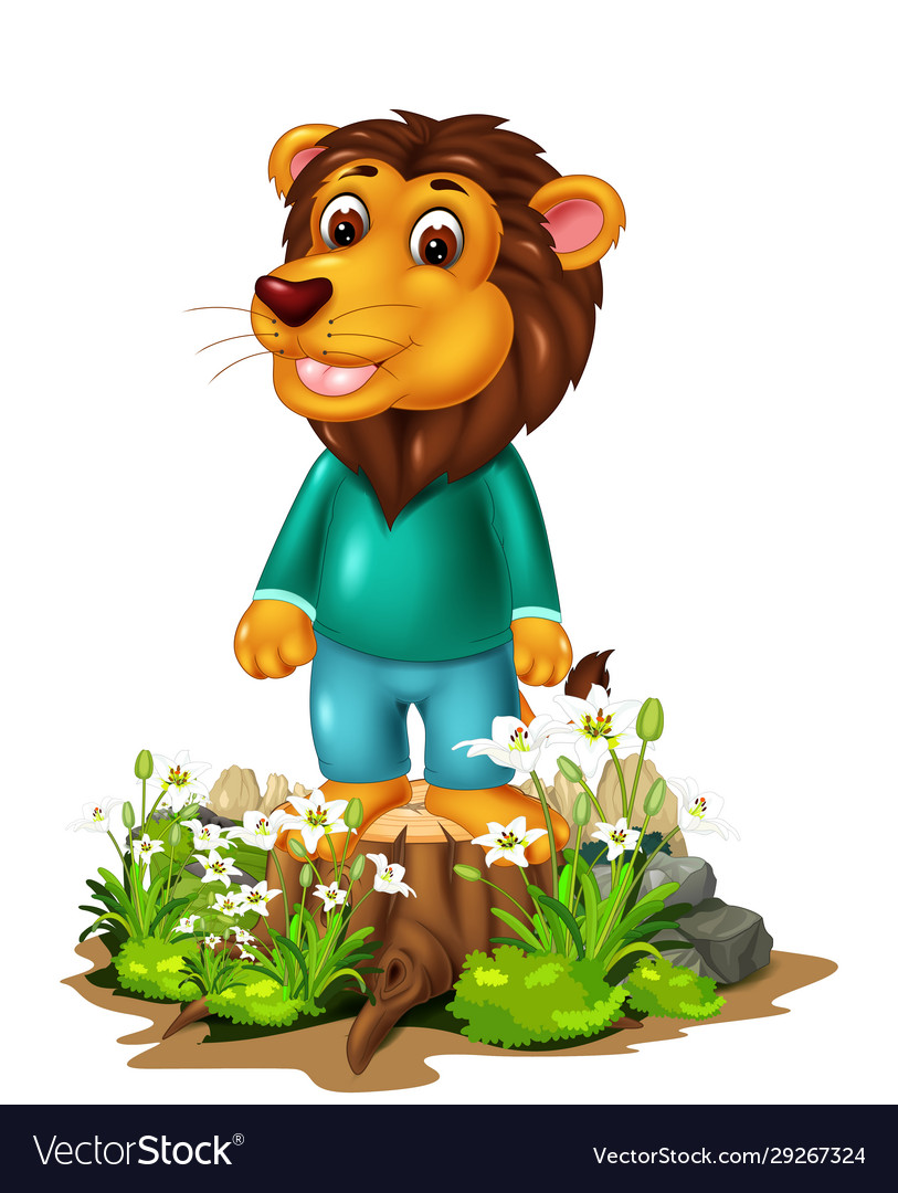 Brown lion in green shirt cartoon