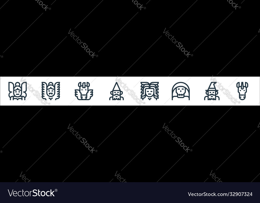 Fantastic characters line icons linear set vector image Fantastic characters line icons linear set