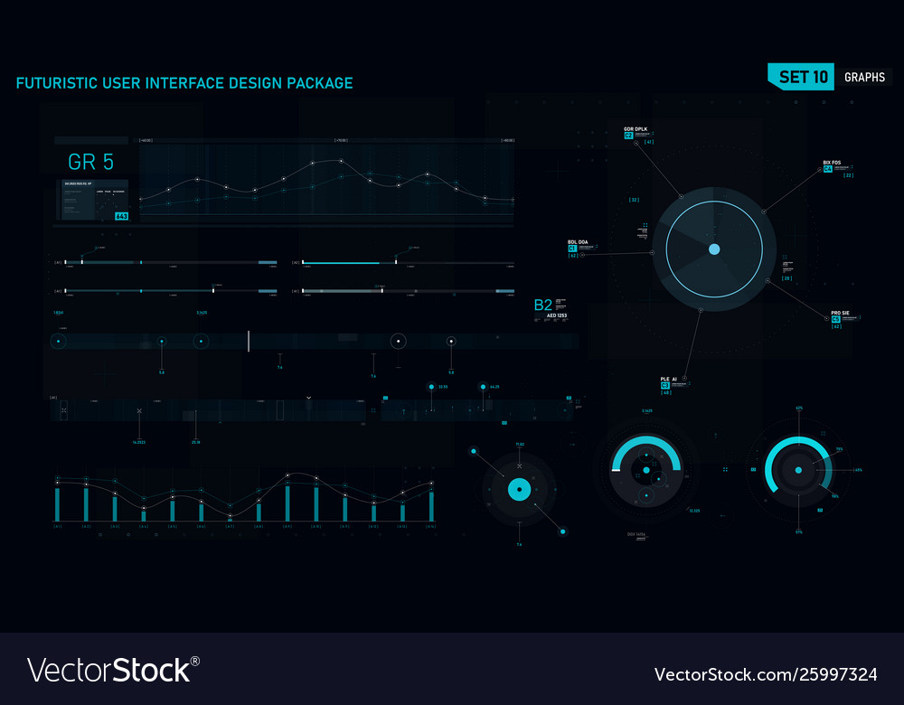 Futuristic user interface design element set 10 vector image Futuristic user interface design element set 10