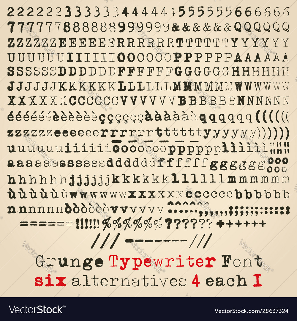 Grunge typewriter font Royalty Free Vector Image