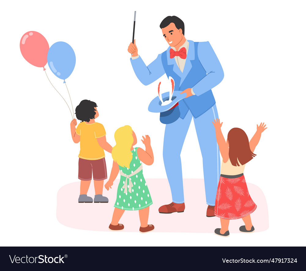 Illusionist making magic show for kids Royalty Free Vector