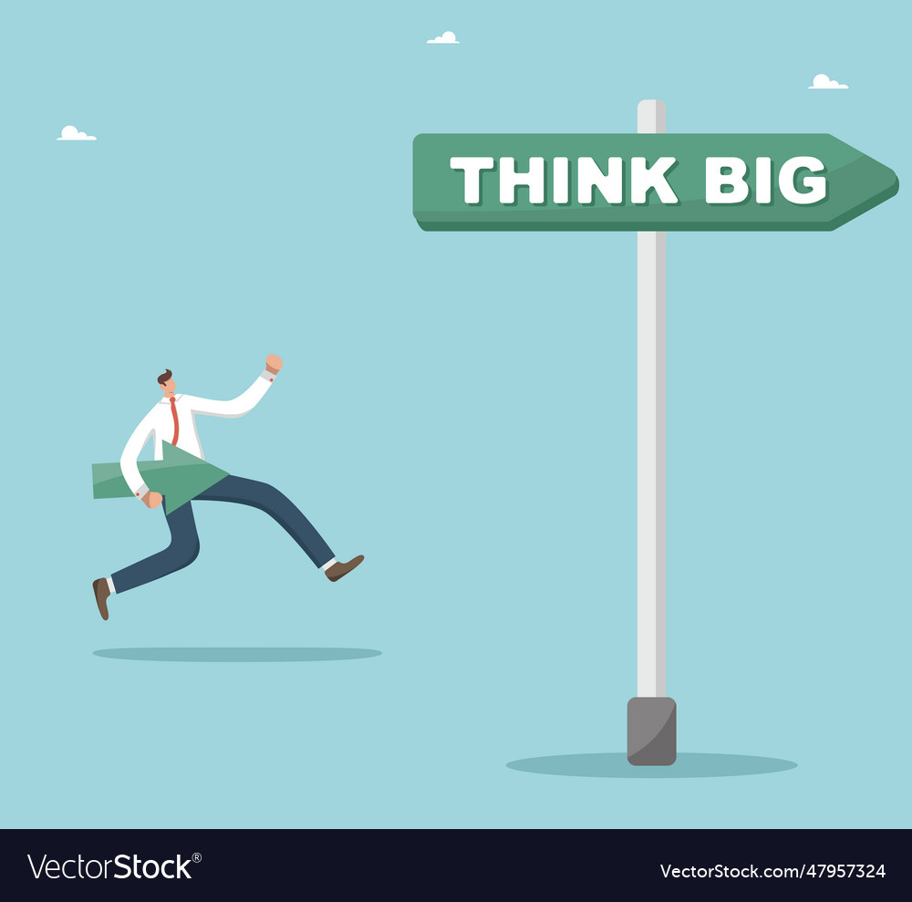 Man runs with arrow on pointer think big vector image Man runs with arrow on pointer think big