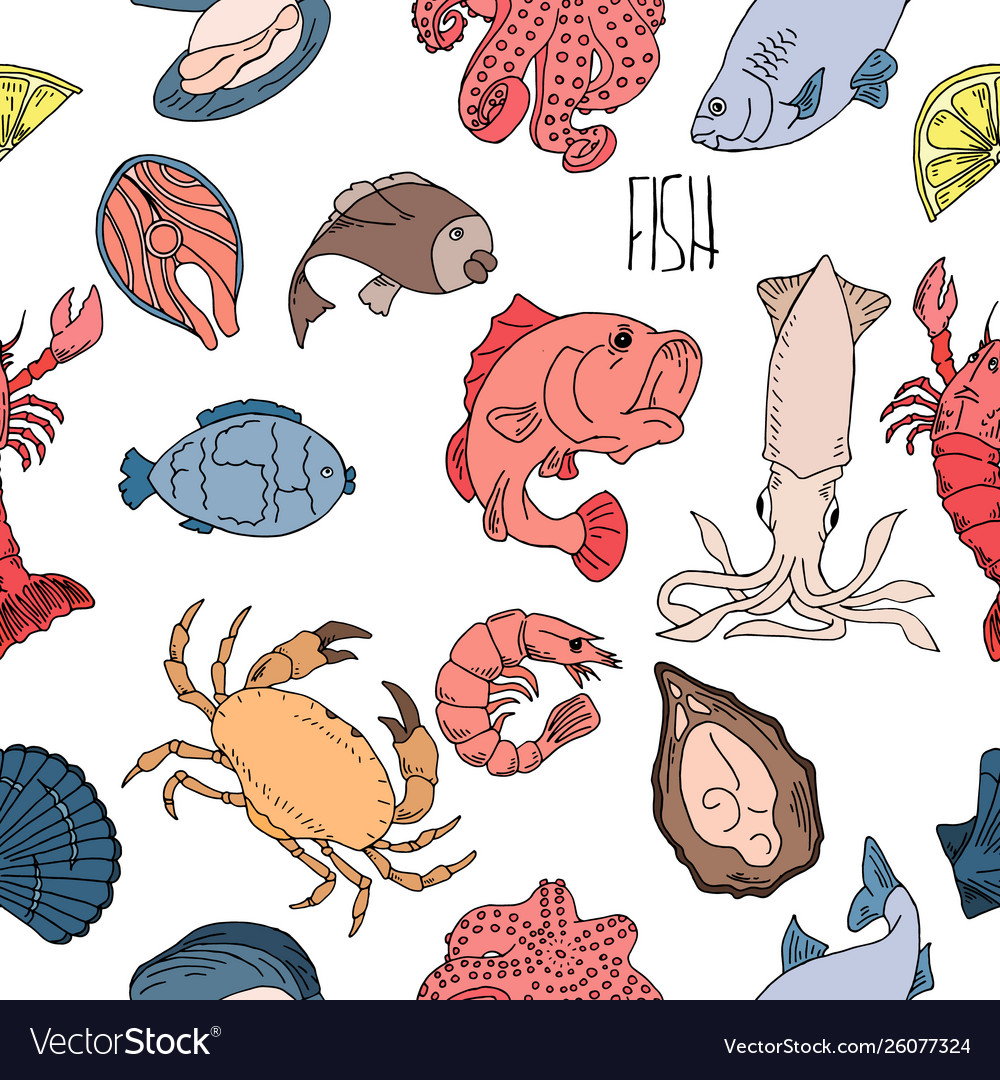 Sea food handicraft sketch shrimp fish crab