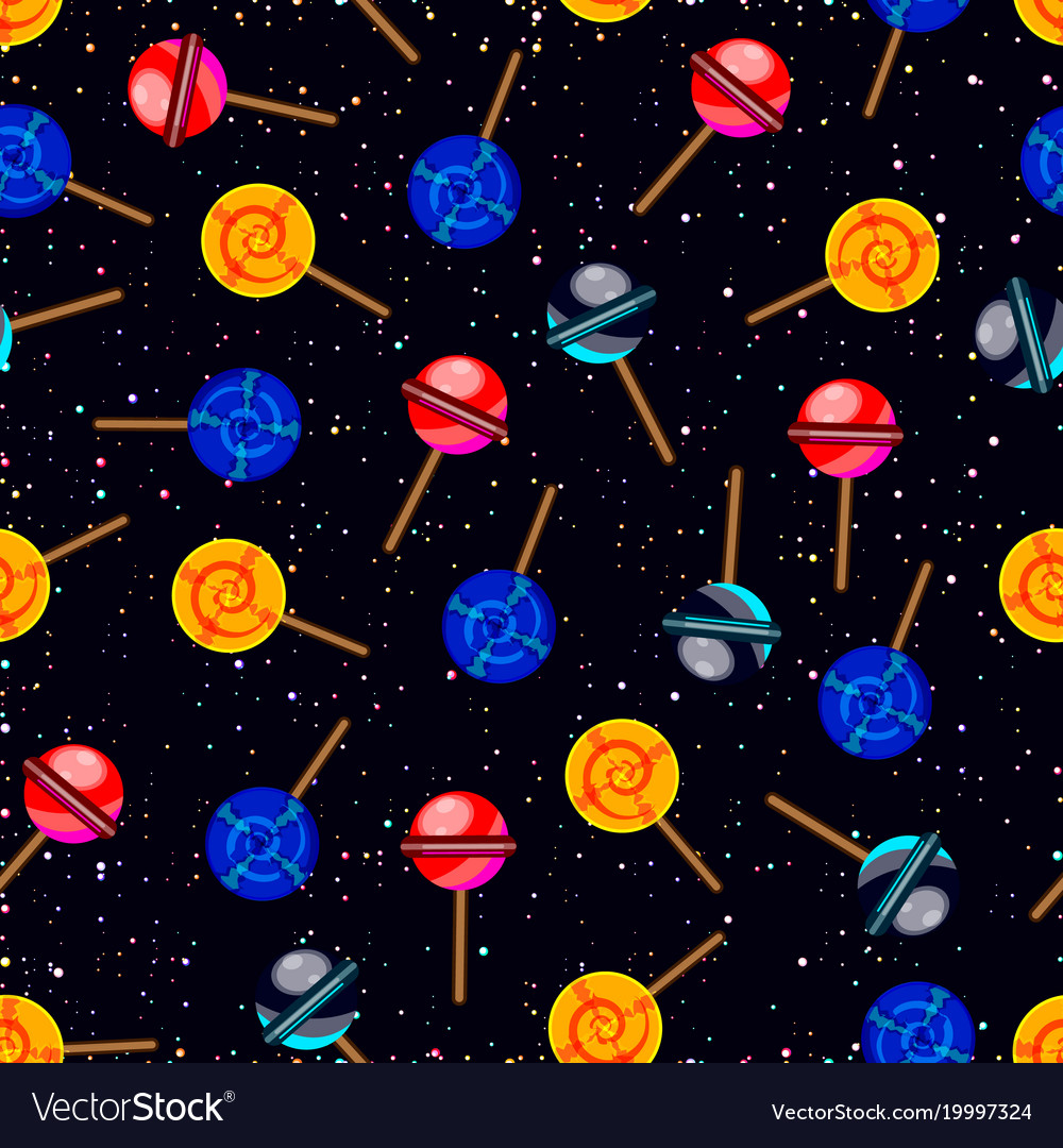seamless pattern with candy planets in dark vector image