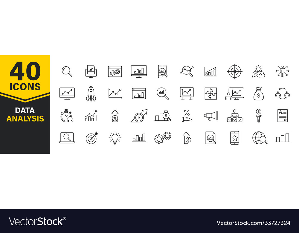 Set 40 data analysis web icons in line style vector image Set 40 data analysis web icons in line style