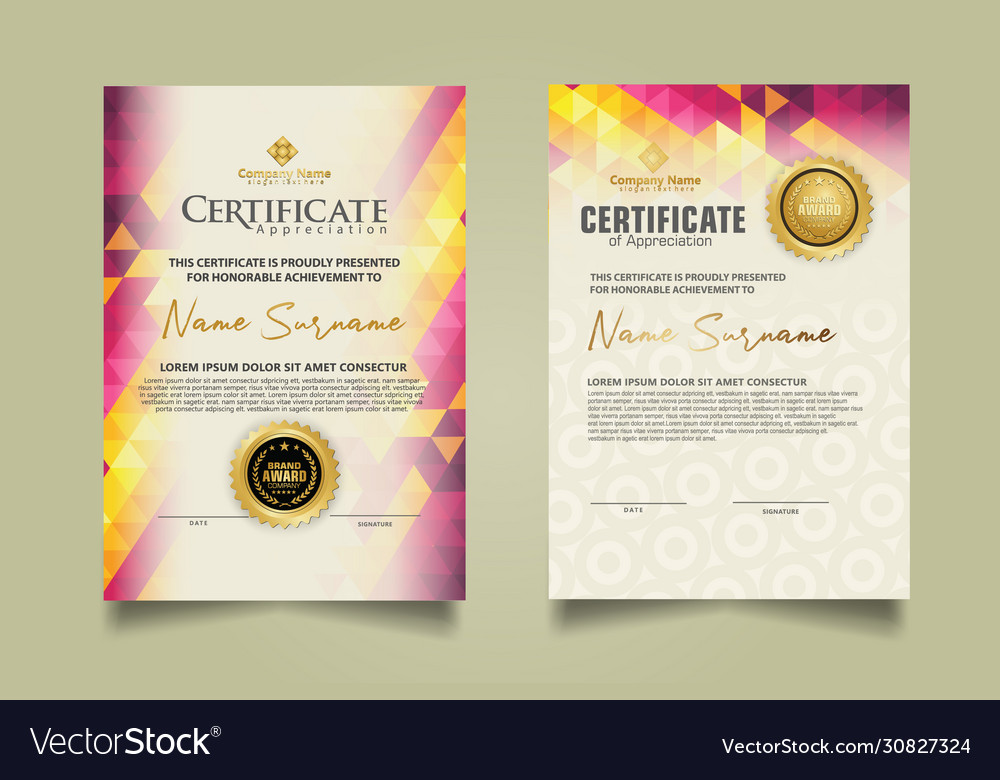 Set certificate template with triangle geometric vector image Set certificate template with triangle geometric