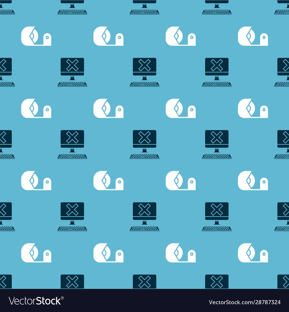 Set computer with keyboard and x mark scotch vector image Set computer with keyboard and x mark scotch