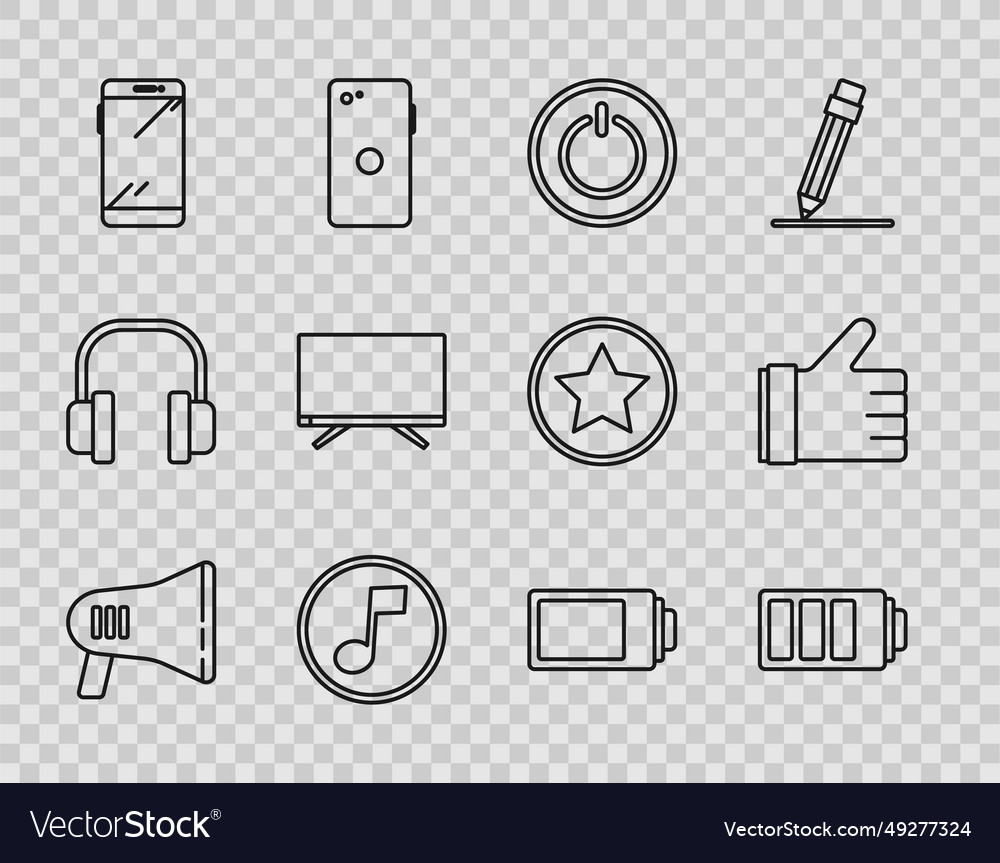 Set line megaphone battery charge level indicator vector image Set line megaphone battery charge level indicator