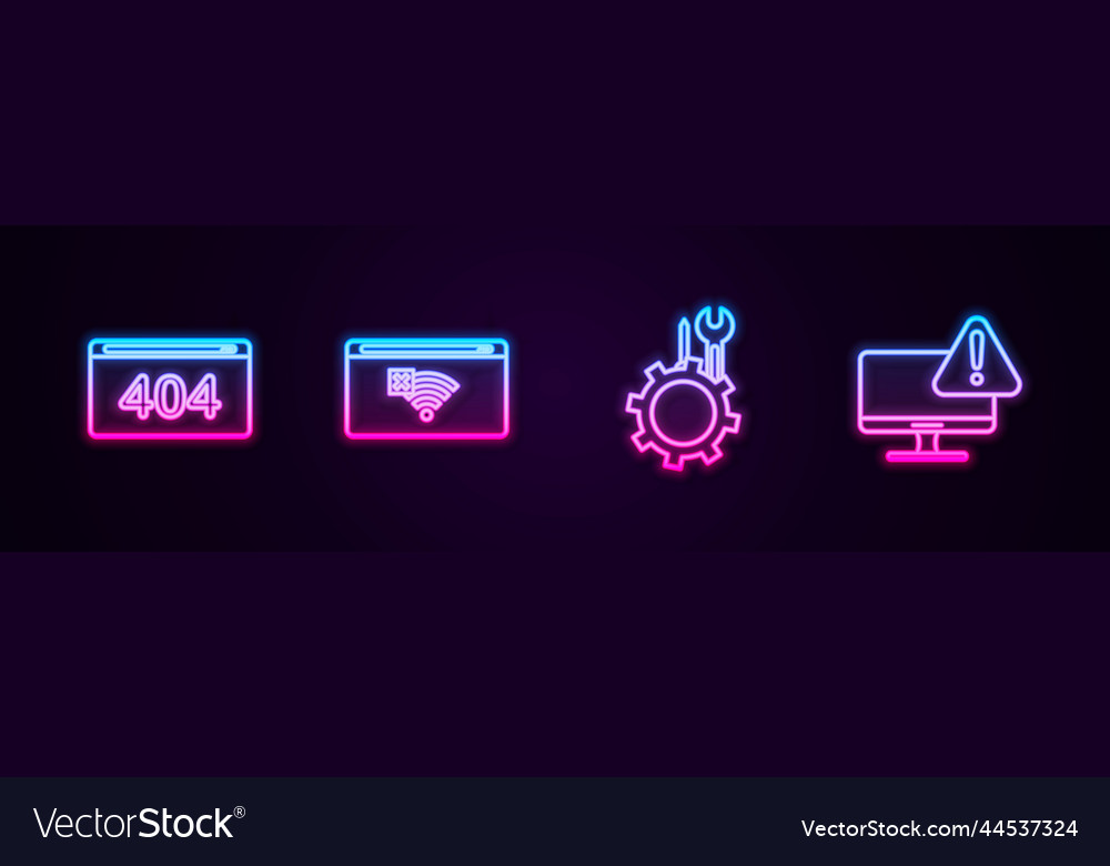 Set line page with a 404 error no internet vector image Set line page with a 404 error no internet