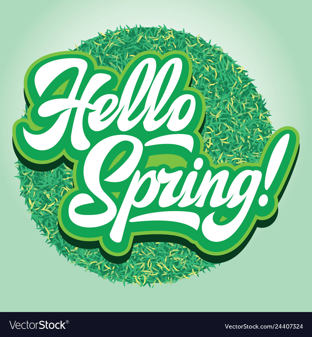 Stylized calligraphic inscription hello spring