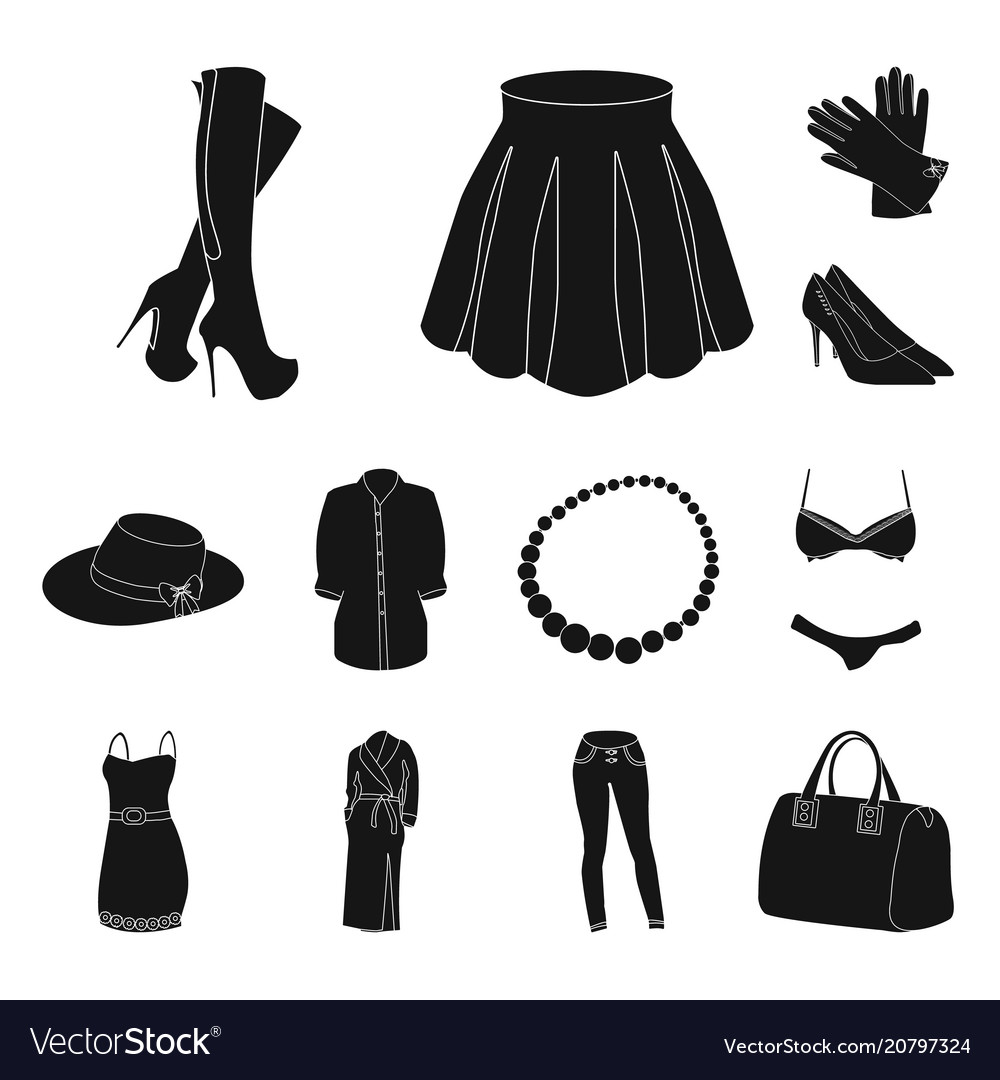 Women clothing black icons in set collection