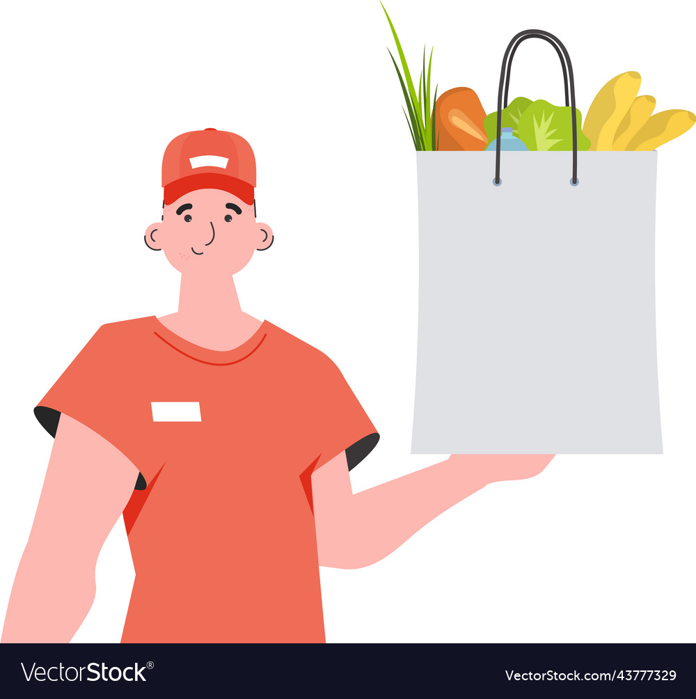 A man is holding grocery bag home delivery Vector Image